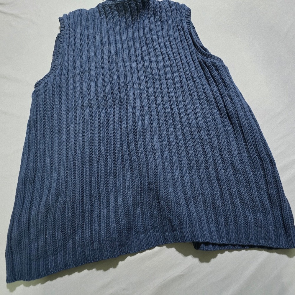 Eddie Bauer Vintage Navy Blue Cable Knit Sweater Vest Button Front Cotton Large - Picture 4 of 4